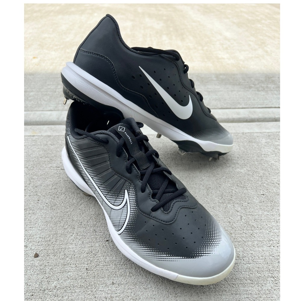 NIKE Baseball Cleats Mens 11.5 Alpha Huarache Varsity 4 Low Metal‎ Black Grey